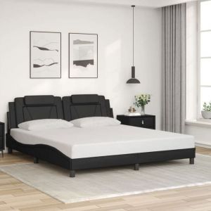 VidaXL Cadre de Lit avec Tête de Lit, Lit Rembourré avec Coussin, Lit Double, Lit Adulte Chambre, Moderne, Noir 180x200 cm Similicuir