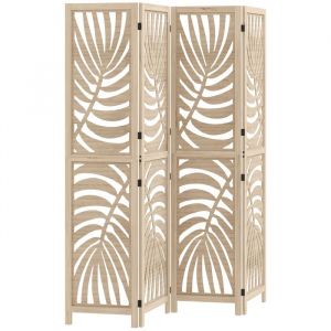 Homcom Paravent interieur 4 panneaux style exotique - séparateur pliable ajustable 2 parties - bois ajouré feuilles