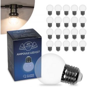 SkyLantern Lot de 20 Ampoules Led Transparentes con&ccedil;ues pour Guirlande Guinguette IP65 1,5W - Ampoule Led E27 Transparentes - Ampoule 5cm pour Guirlande