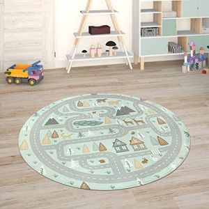 Paco Home - Tapis Chambre Enfant Tapis De Jeux Tapis Bébé Tapis Enfant Route Tapis De Jeux Turquoise, 150 cm Rund (de)