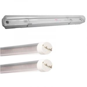 Silamp Kit de Réglette LED Etanche Double pour Tubes T8 60cm IP65 (2 Tubes Néon lumineuse LED 60cm T8 10W inclus) - Blanc Neutre 4000K - 5500K