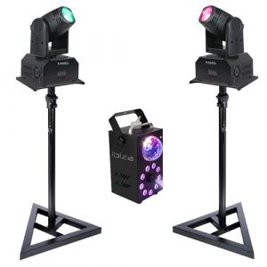 Pack de 2 Lyres DMX Ibiza Light LMH250-RC Spot 10W - 2 pieds Supports SST02 - Machine Fum&eacute;e 700W Par Astro - F&ecirc;te soir&eacute;e Anniversaire