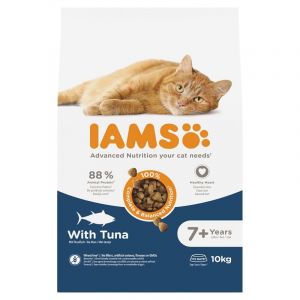 IAMS Advanced Nutrition - Croquettes pour Chat à partir de 7 Ans - 100% Complètes et équilibrées - Au Thon - sans OGM Colorants Arômes Artificiels - Sac refermable de 10kg