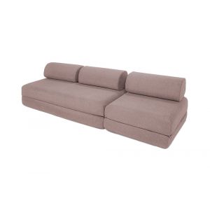 Canapé droit convertible et modulable 4 places en tissu lisse rose