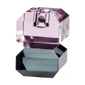 Bougeoir diamant en verre rose et gris fum&eacute; - H&uuml;bsch