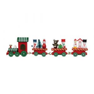 Atmosphera Cr&eacute;ateur d'int&eacute;rieur - Train D&eacute;co Bois Personnages de No&euml;l 22cm Rouge