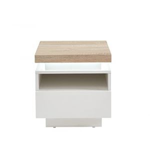 BAÏTA Table de Chevet Cosmos à LED Blanche, laqué Blanc et Effet chêne