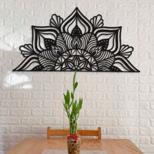 Mandala D&eacute;coration murale en m&eacute;tal, Fleur de lotus art murale unique pour la maison - 79x40 cm