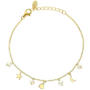 Bracelet Argent Doré Étoile C?ur Et Perles Naturelles Blanches