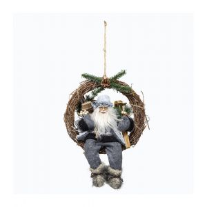 Image de Couronne Père Noël Déco "Ski" 42cm Gris & Beige Prix