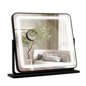 Miroir de maquillage Coast avec éclairage LED - 3 modes d'éclairage - grossissement 5X - inclinable - 56 x 12 x 48 cm - noir