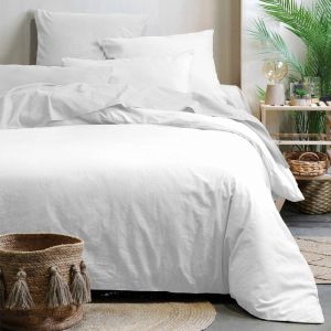 LOVELY CASA Housse de couette 240x260 Horizon blanc 100% coton bio 57 fils Blanc