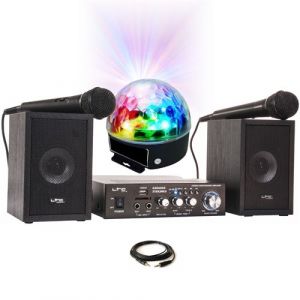 Image de LTC Audio Pack Karaoké - KARAOKE-STAR2MKII Enfant - 2 Enceintes 2 Micros 1 Ampli Bluetooth USB SD 100W - Jeu Lumière Astro LEDS RGB - Cadeau Soirée