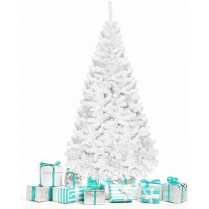 GOPLUS Sapin de Noel Artificiel avec Socle en Fer, Branches Touffues, Feuilles en PVC, Decoration de Noel, Ideal pour Suspendre Guirlande de Lumieres