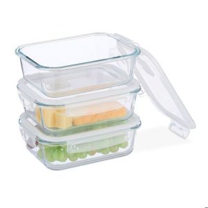 Relaxdays Boîtes Alimentaires en Verre, Lot de 3, Couvercle hermétique en Plastique, 1 040 ML, récipients, Transparents