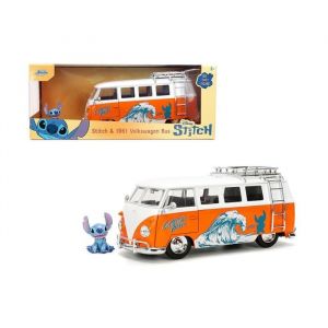 Jada VOLKSWAGEN BUS W/ STITCH FIGURE ORANGE HOLLYWOOD RIDES 1961 1/24