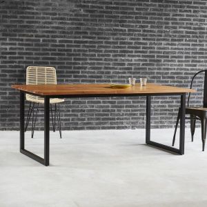 Image de Bois Dessus Bois Dessous Table à manger en bois de teck et métal 8 couverts - Marron