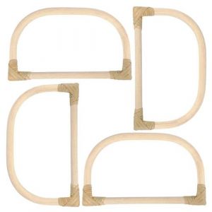 4 anses de sac arrondis en bambou 15,5 x 9 cm