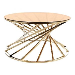 AC-Déco Table basse design ronde en verre et métal OTTAVIA - Rose / Doré - D 80 x H 43 cm