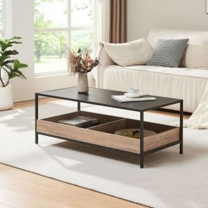 Table basse Belana 100 x 48 x 39 cm noir effet ch&ecirc;ne [en.casa]