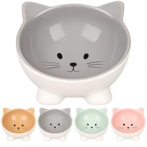 Flamingo Gamelle pour Chats Puzi Gris - Gamelle Antidérapante Multi-usages pour Animaux de Compagnie - 125ML - cermamique - La gamelle va au Lave-Vaisselle