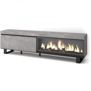 Meuble tv, Banc T&eacute;l&eacute;, Grand espace de Rangement, 210, Pour les tv jusqu'&agrave; 80', Chemin&eacute;e &eacute;lectrique xxl, Design industriel, Style moderne, Gris Ciment