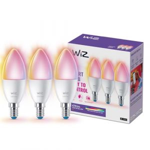 WIZ Lampe LED E14 intelligente en pack de 3-40W, avec 16 millions de couleurs + nuances de blanc, Wifi/Bluetooth, commande vocale/app, fonctionne avec Google Home, Alexa et HomeKit
