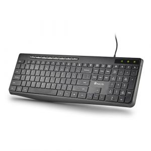 NGS Spectra &ndash; Clavier d&rsquo;Ordinateur Filaire, USB Plat, Disposition espagnole QWERTY, Silencieux et Ultra-Fin, 20 Touches multim&eacute;dias, r&eacute;sistant aux &eacute;claboussures, voyants LED, Plug & Play