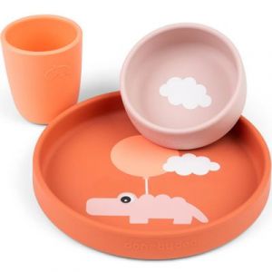 Done by Deer Coffret repas en silicone Happy clouds papaye (3 pièces)