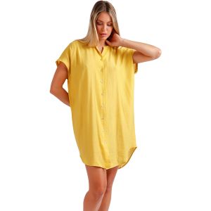 Admas pour femme. Robe chemise ? manches courtes jaune fluide