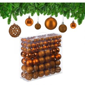 Relaxdays 150x boules de Noël paillettes mates brillantes déco sapin plastique diamètre 3 4 et 6 cm orange