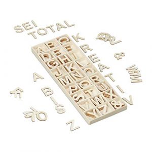 Relaxdays Lettres en Bois, Lot de 162 pièces, majuscules, Alphabet, 3 cm, bricoler, déco, DIY, Wooden Letters, Nature