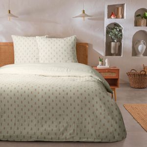 Future Home - Parure de lit 3 pièces Adulte 2 personnes à rayures fleurie slub Set de Housse de couette 260x240cm +2 Taies d'oreiller 63x63 cm avec
