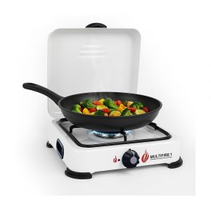 Intec Plaque de cuisson gaz 1 feu 1500W Brûleur acier Réchaud Gaz butane ou propane Blanc laqué Grille Couvercle
