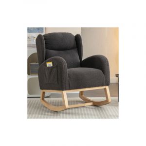 Fauteuil &agrave; bascule en velours Teddy, fauteuil capitonn&eacute; avec &agrave; oreilles et accoudoirs &agrave; poches, pour salon, chambre, gris fonc&eacute;