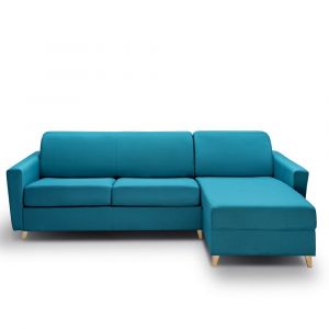 Italian Spirit Canapé d'angle VIRGOLA convertible EXPRESS 120 cm sommier lattes matelas 16 cm tissu bleu turquoise - bleu