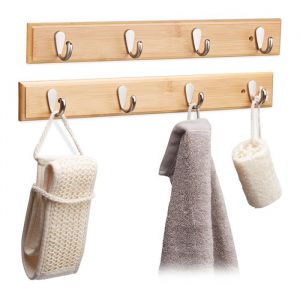 Relaxdays 2x Porte-manteaux pat&egrave;res muraux bambou - 10043649-0