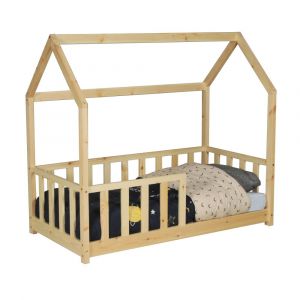 Weber Industries Lit cabane Kiwi 70x140 avec sommier et matelas /Naturel/ 146.5x77x131