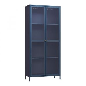 Armoire vitrée Säkylä acier verre 180 x 80 x 35 cm bleu marine [en.casa]