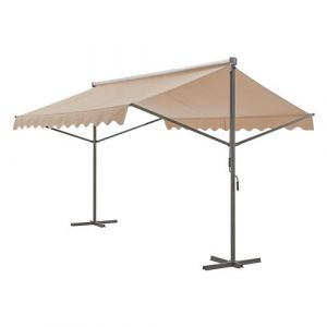 Pro tec Store Banne Autoportant Double Pente &agrave; Manivelle pour Terr e et Jardin Polyester Rev&ecirc;tement PU Al ini Acier Laqu&eacute; 300 x 300 x 260 cm Sable