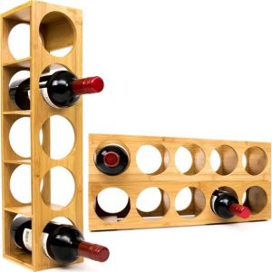 Budu Porte-bouteilles en bambou 5 bouteilles - Porte-bouteilles en bois - Empilable - Extensible - Porte-bouteilles en bois - Porte-bouteilles en bambou - Porte-bouteilles vertical - Porte-bouteilles de vin