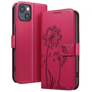 &Eacute;tui Portefeuille pour iPhone 13 / 14 Premium Design Fleurs Papillon Zana&eacute; Rouge