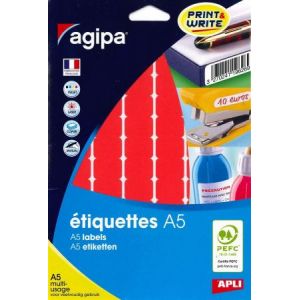 Agipa 114333 - 720 étiquettes rouges multi-usage, format 16 x 22 mm (10 feuilles A5 / cdt)