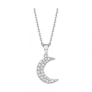 Image de Amor Cha&icirc;ne avec Pendentif Collier, avec Zircone Synth. 42 + 3 cm, Argent, Lune, Livr&eacute; dans Une Bo&icirc;te Cadeau de Bijoux, 2012826