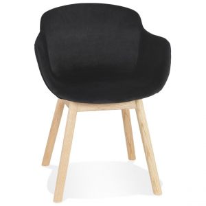 Chaise avec accoudoirs 'FRIDA' en velours noir et pieds en bois naturel