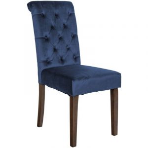 Décoshop26 Chaise de salle à manger x1 dossier capitonné en velours bleu pieds en bois marron 100002048