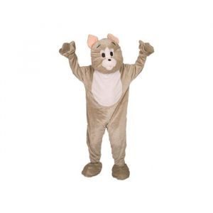 Deguisement mascotte adulte chat gris luxe - combinaison maxi tete animal chaussons - taille unique - set costume + carte