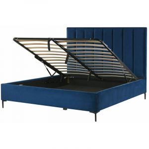 Beliani Lit double en velours bleu 140 x 200 cm avec coffre SEZANNE