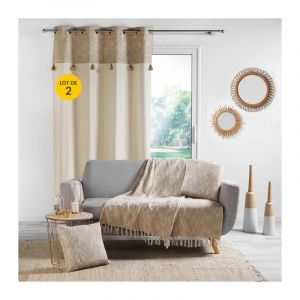 Lot de 2 Rideaux a oeillets 140 x 240 cm polycoton + haut métallisé Sultan Or