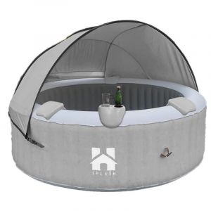 Home Deluxe - Jacuzzi d'extérieur avec coussin, porte-boisson et toit solaire splash - Ø208 cm 6 personnes Couleur : Gris, Équipement :